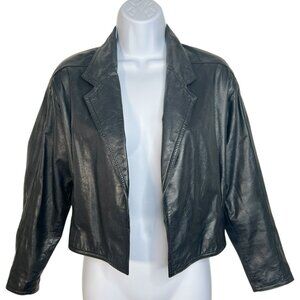 Vintage 80s Charley's Leather Cropped Moto Jacket Black Korea XS/ Small